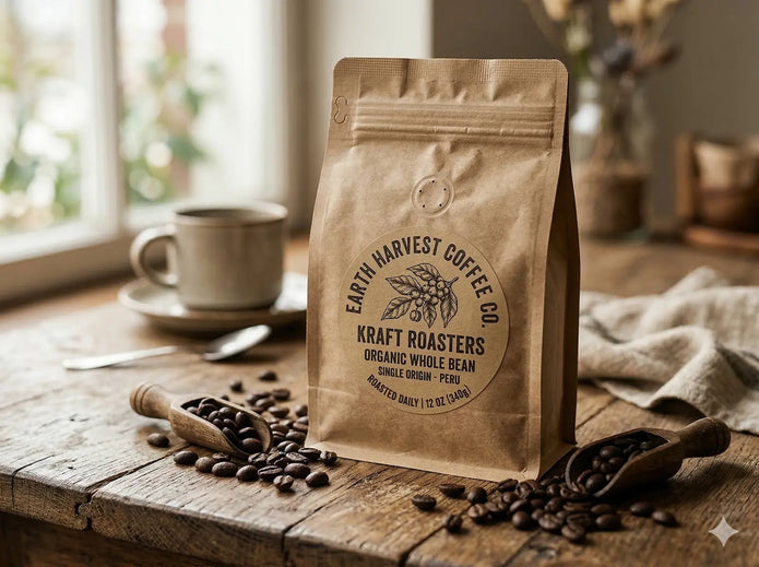 Custom brown kraft sticker sheets with multiple eco-friendly vintage illustrations printed on natural recycled paper.