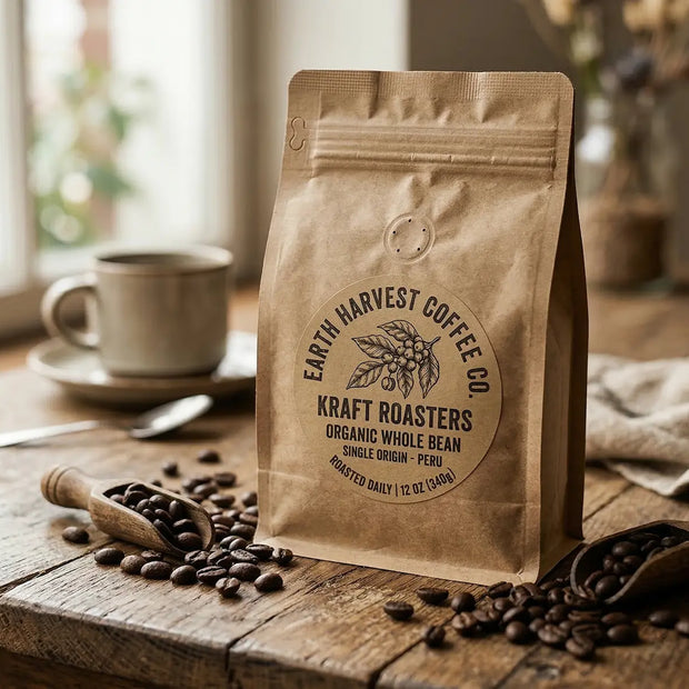 Custom brown kraft sticker sheets with multiple eco-friendly vintage illustrations printed on natural recycled paper.