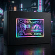 Custom holographic roll labels applied to a matte black packaging box, showcasing rainbow iridescent foil and premium manufacturing.