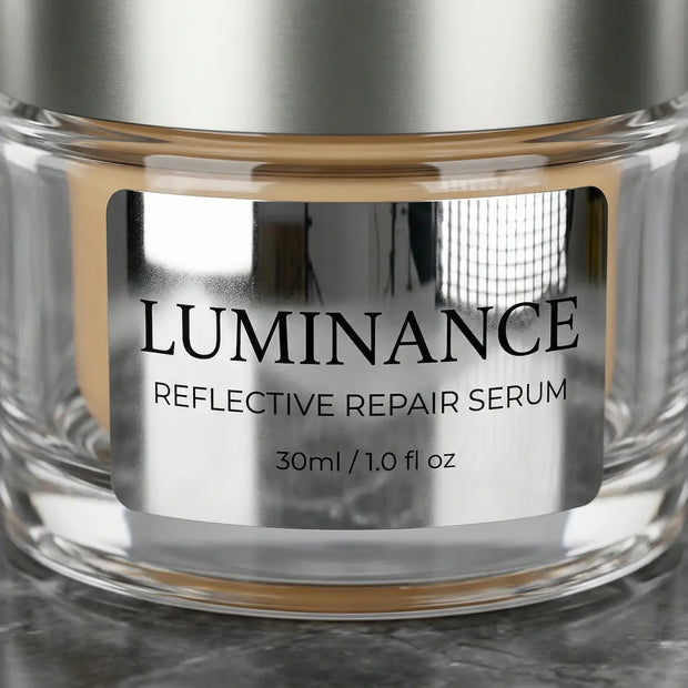 Custom kiss-cut mirror chrome stickers applied to a premium cosmetic jar, showcasing high-shine reflective metallic surfaces.