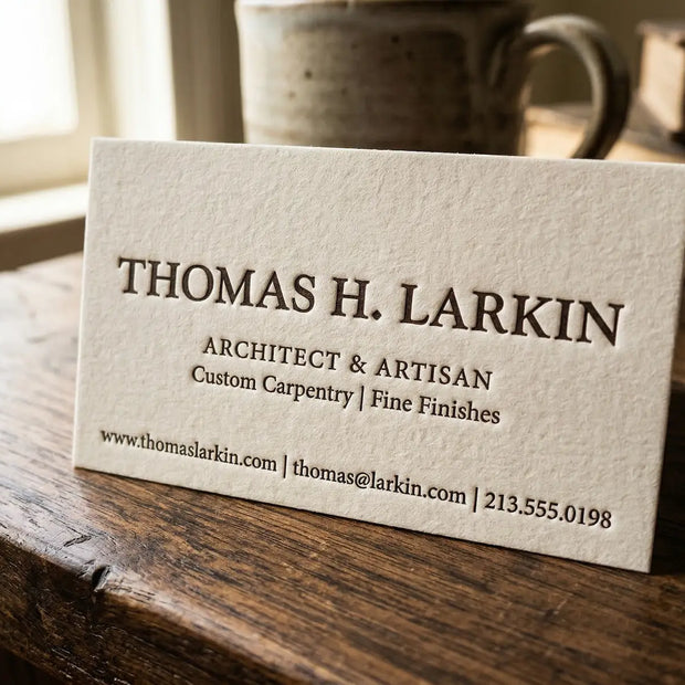 OTTORON BC02 The Artisan Heirloom - Custom 500g Wild Cotton luxury business card featuring industrial precision, Textured Letterpress finish, and premium tactile details.