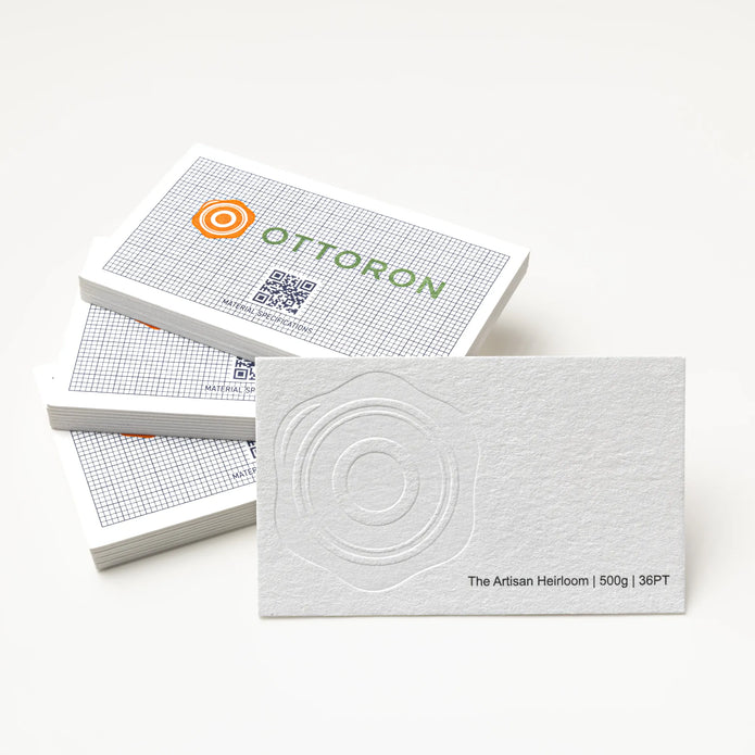 OTTORON BC02 The Artisan Heirloom 500g Luxury Business Card, featuring Blind Deboss, front perspective view.
