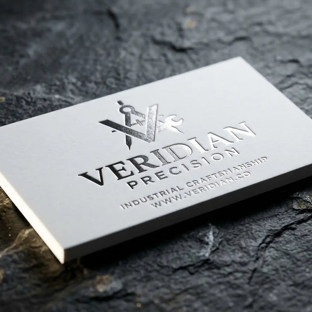 OTTORON BC05 The Fortress White - Custom 600g Bonded White luxury business card featuring industrial precision, Ultra-Thick finish, and premium tactile details.