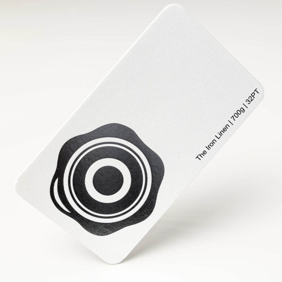 OTTORON BC07 The Iron Linen 700g Luxury Business Card, featuring Bright Silver Foil, Round Corners, front perspective view.