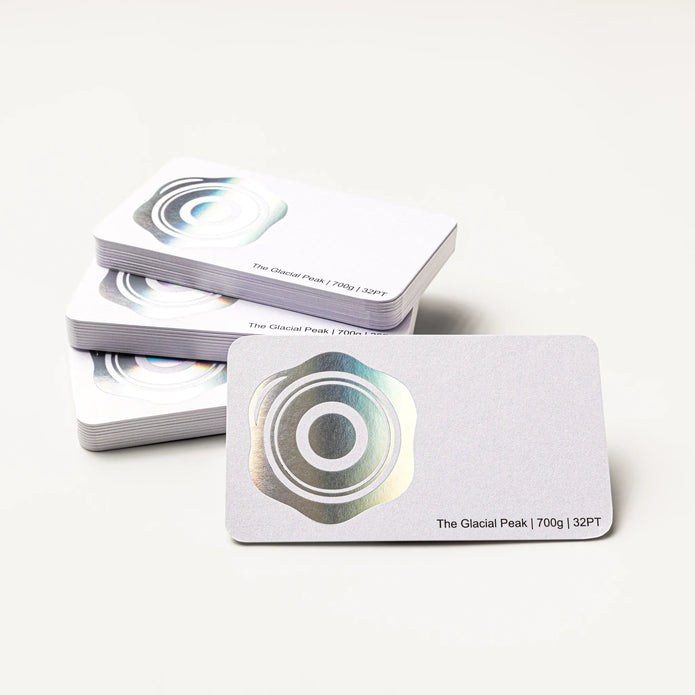 Side profile highlighting the impressive 32PT thickness of OTTORON BC09 The Glacial Peak high-end cards.