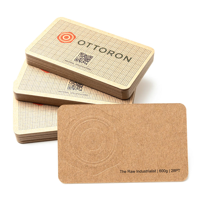 Stack of OTTORON BC11 premium 600g corporate business cards showcasing Blind Deboss, Round Corners.