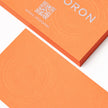 Macro photography of Gold Ink Print applied on OTTORON BC15 The Vermilion Flare custom stationery.