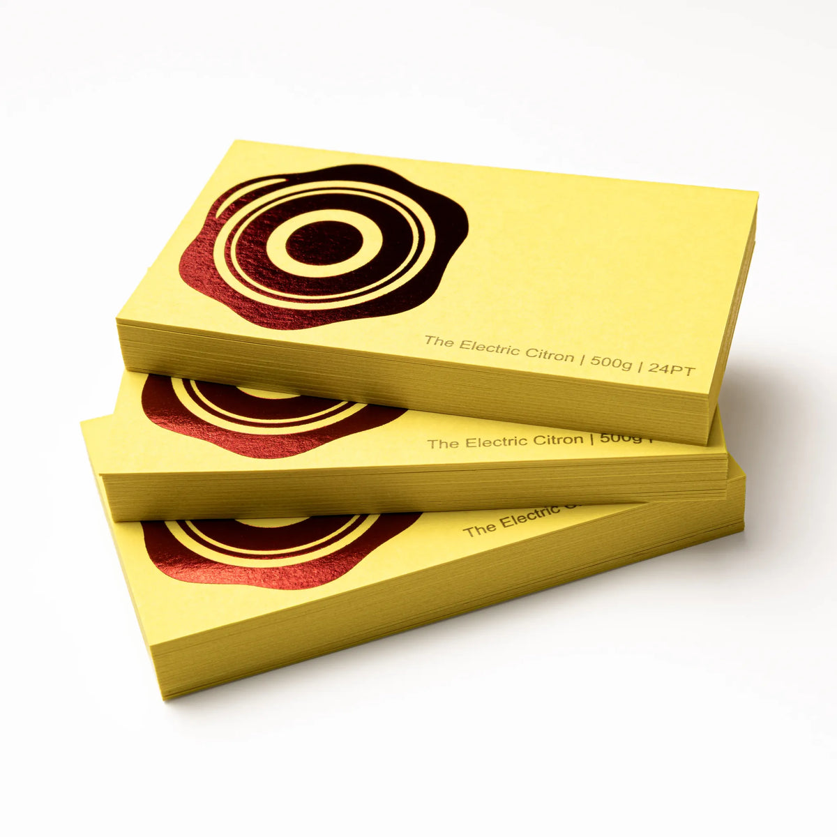 Stack of OTTORON BC16 premium 500g corporate business cards showcasing Foil Stamping, Gold Ink Print, Silver Ink Print.