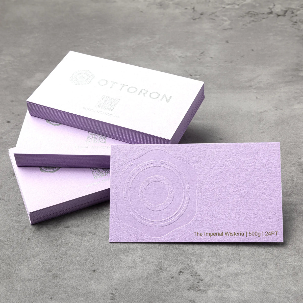 Side profile highlighting the impressive 24PT thickness of OTTORON BC18 The Imperial Wisteria high-end cards.