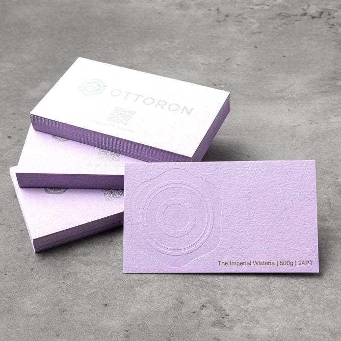 Side profile highlighting the impressive 24PT thickness of OTTORON BC18 The Imperial Wisteria high-end cards.