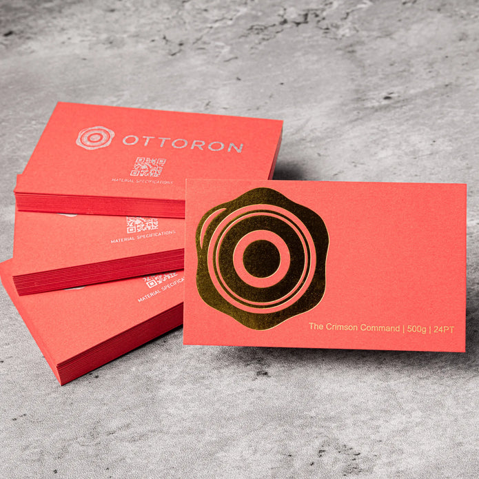 Side profile highlighting the impressive 24PT thickness of OTTORON BC19 The Crimson Command high-end cards.