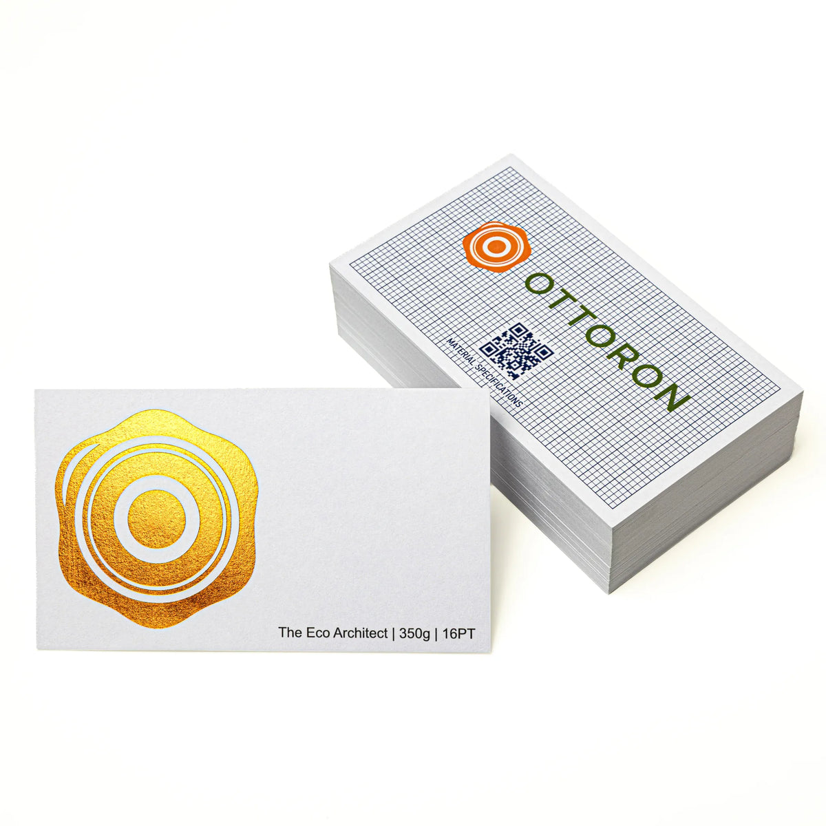 Stack of OTTORON BC22 premium 350g corporate business cards showcasing Foil Stamping.