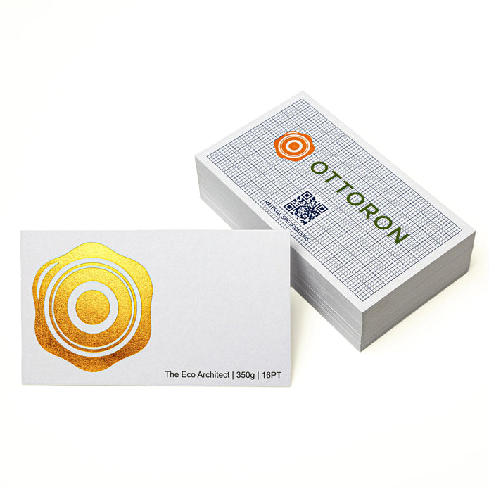Stack of OTTORON BC22 premium 350g corporate business cards showcasing Foil Stamping.