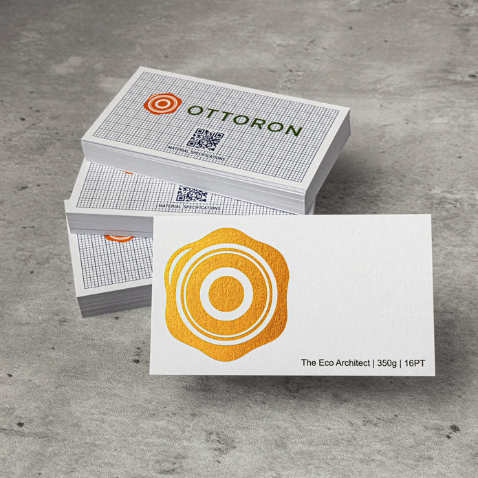 Close-up detail of The Eco Architect texture on OTTORON BC22 bespoke business card highlighting Foil Stamping.