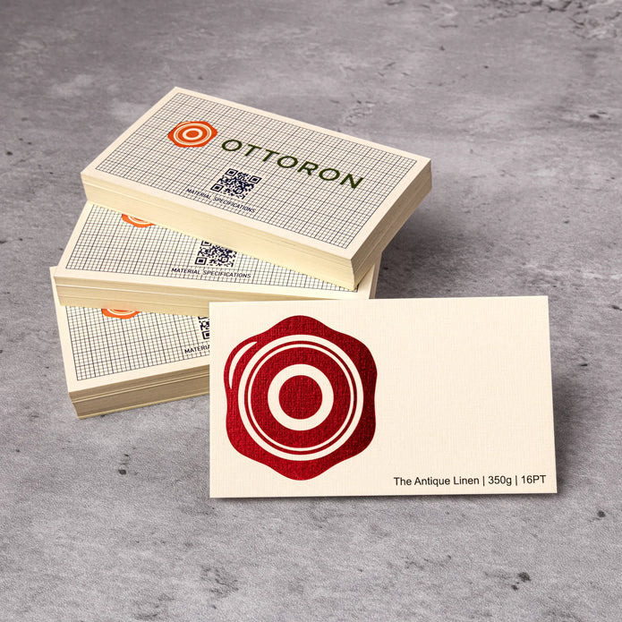 OTTORON BC24 The Antique Linen 350g Luxury Business Card, featuring Foil Stamping, front perspective view.