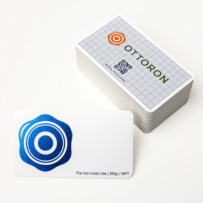 Stack of OTTORON BC25 premium 350g corporate business cards showcasing Foil Stamping, Round Corners.