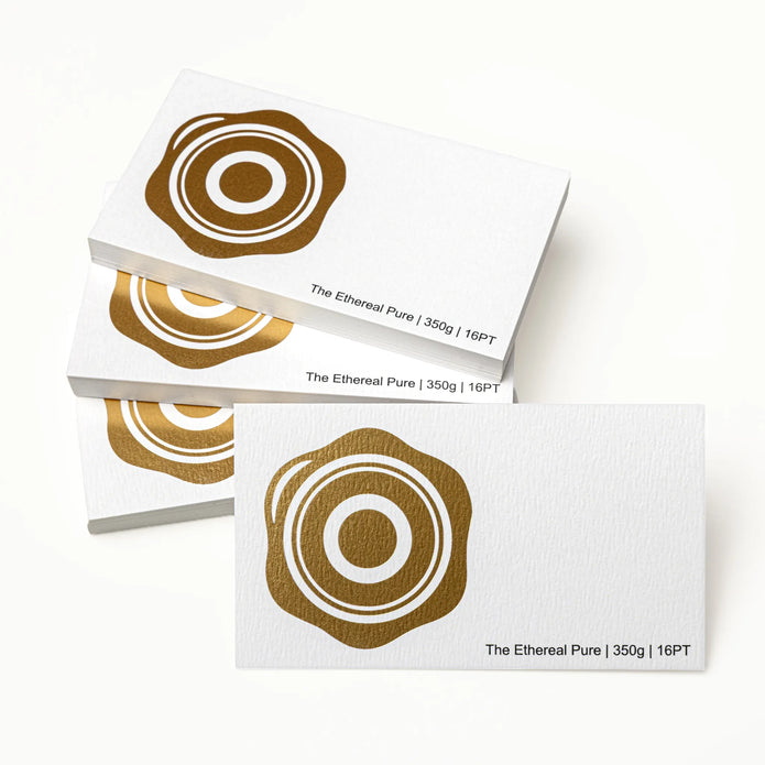 Stack of OTTORON BC26 premium 350g corporate business cards showcasing Foil Stamping.