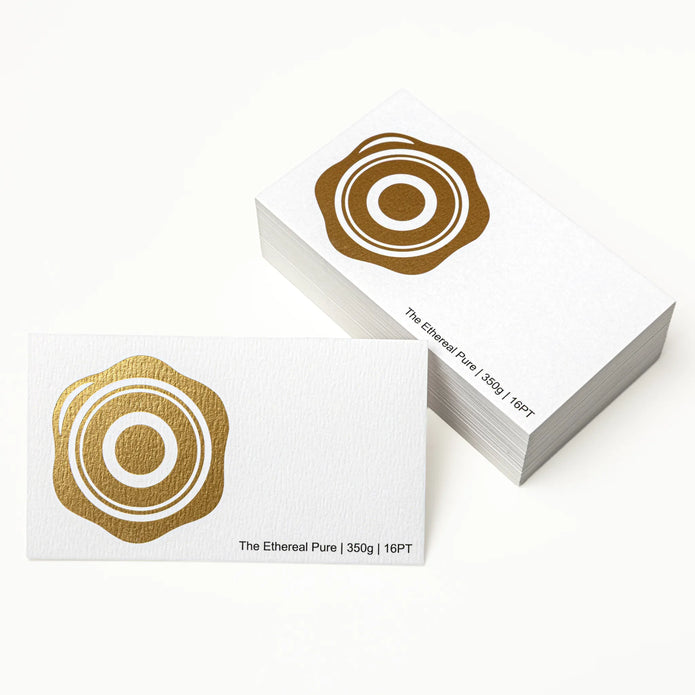 Close-up detail of The Ethereal Pure texture on OTTORON BC26 bespoke business card highlighting Foil Stamping.