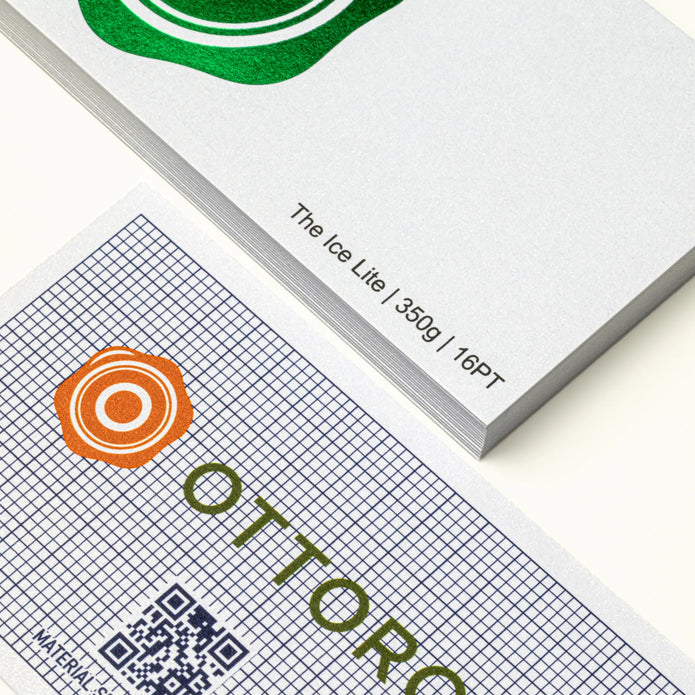 OTTORON BC27 The Ice Lite 350g Luxury Business Card, featuring Foil Stamping, front perspective view.