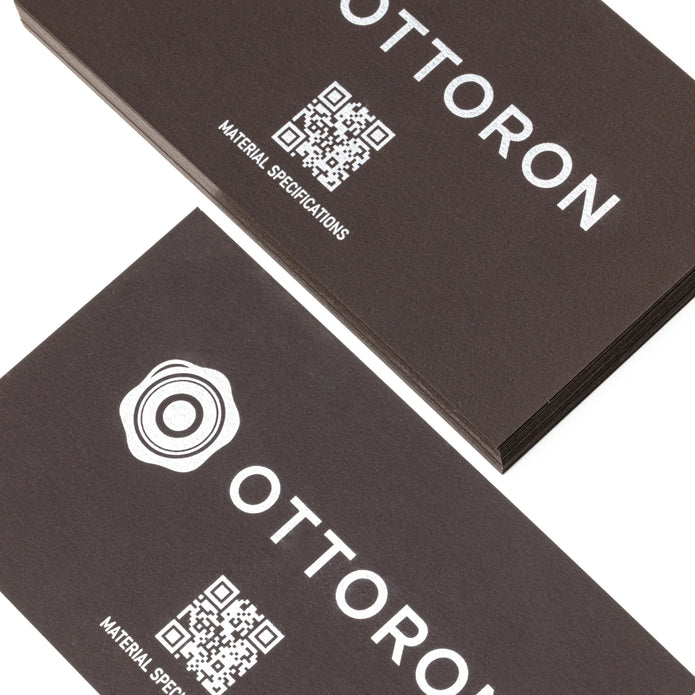 Stack of OTTORON BC31 premium 330g corporate business cards showcasing Gold Ink Print, Silver Ink Print, Blind Deboss.