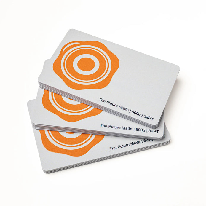 Close-up detail of The Future Matte texture on OTTORON BC32 bespoke business card highlighting 3D Raised UV.