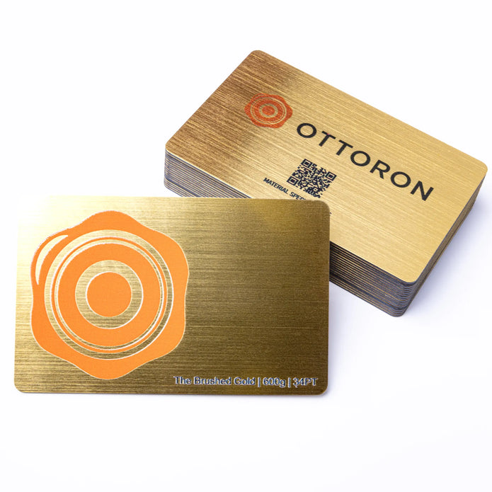 Macro photography of 3D Raised UV applied on OTTORON BC33 The Brushed Gold custom stationery.