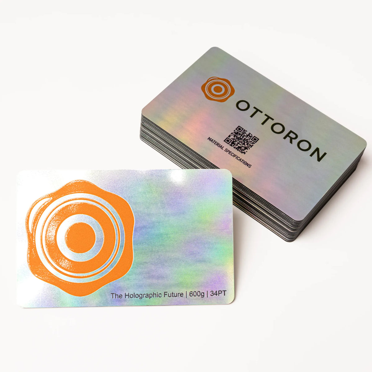 OTTORON BC36 The Holographic Future 600g Luxury Business Card, featuring 3D Raised UV, front perspective view.