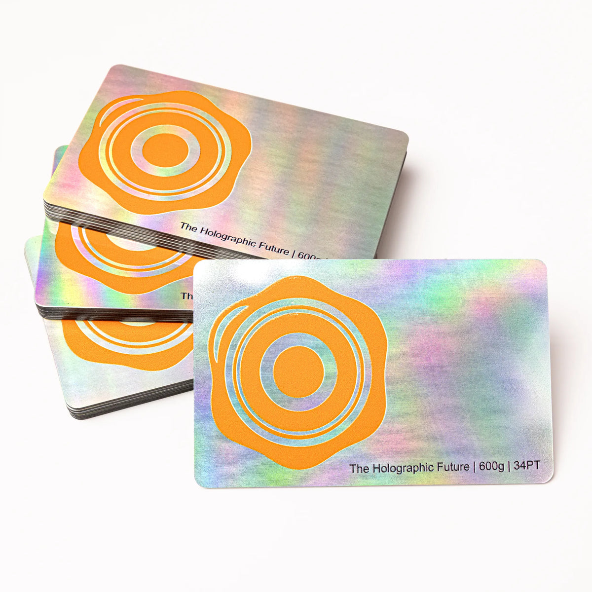 Close-up detail of The Holographic Future texture on OTTORON BC36 bespoke business card highlighting 3D Raised UV.
